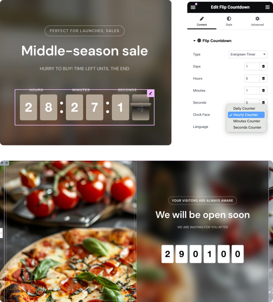 flip countdown for elementor