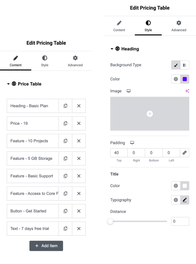 Pricing Table for Elementor