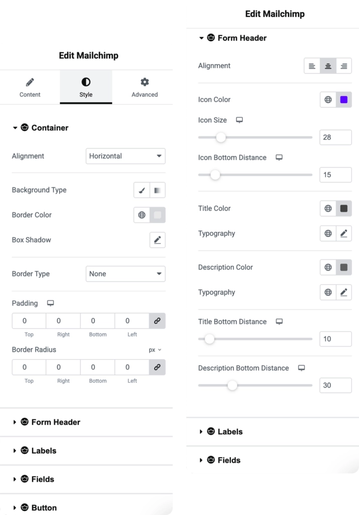 Screenshot MailChimp for Elementor
